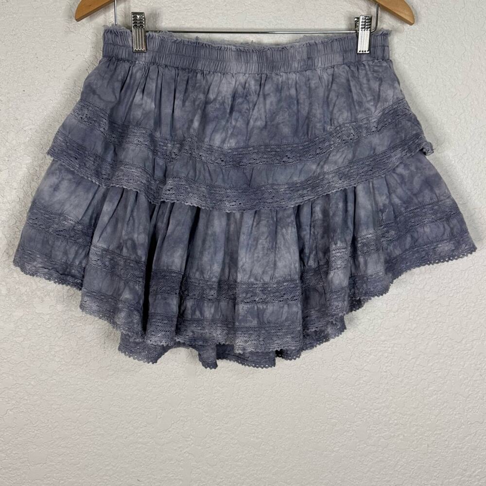 LoveShackFancy Heritage Ruffle Mini Skirt in Washed Denim Hand Dye Coquette